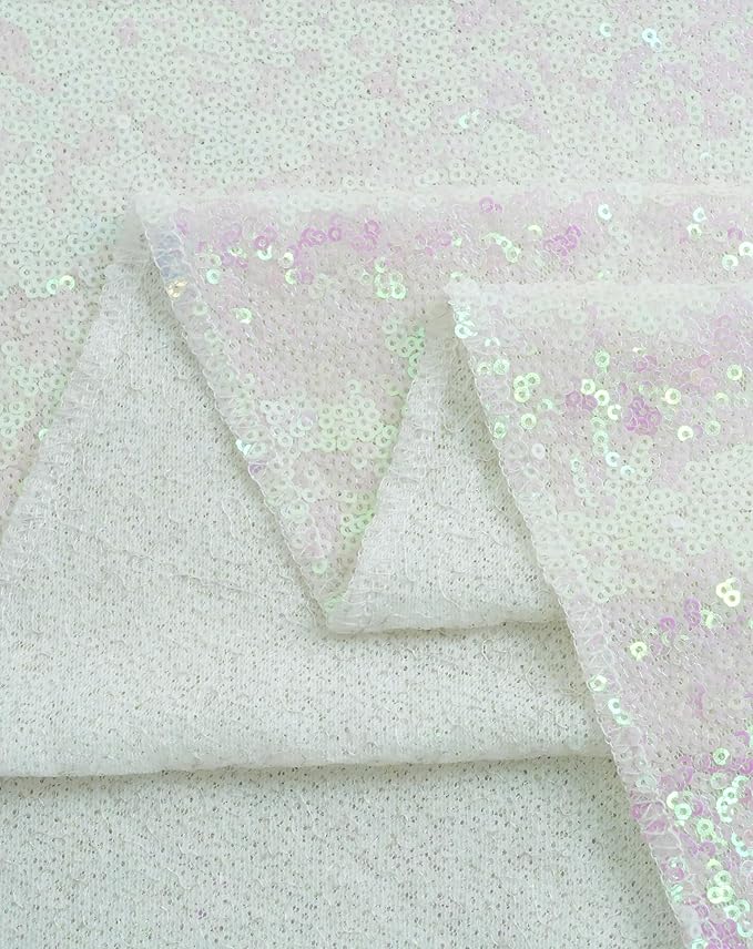 Eternal Beauty White Iridescent Tablecloth, 120 Inch Round Sequin Tablecloth for Party Cake Dessert Table Exhibition Events
