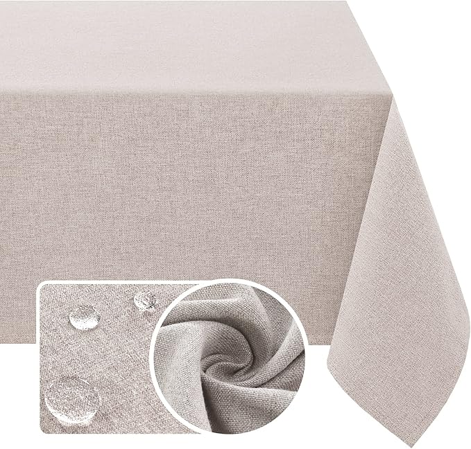H.VERSAILTEX Linen Textured Tablecloth 60 x 102 Waterproof Decorative Table Cloth Spill-Proof Linen Look Cover for Party Table Extra Soft and Thick Fabric Wrinkle Free, Heather Sand