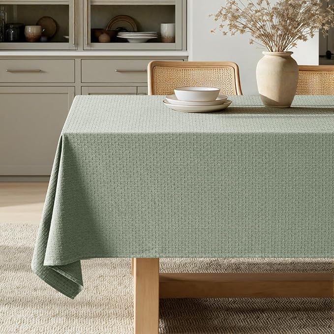 MIULEE Sage Green Linen Cotton Table Cloth Rectangle Tablecloth Spring Waterproof Spillproof Cross-Star Textured Table Cltoth Decorative Farmhouse Style for Dining Party Weddings 60x120 Inch