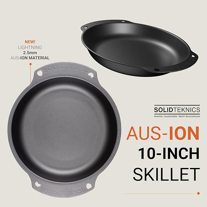 SOLIDTEKNICS AUS-ION 10-inch Oven-to-Table Skillet - Lightweight, Versatile Cookware for Frying, Baking, Grilling - Seamless Transitions from Stovetop to Table Performance Made in Australia