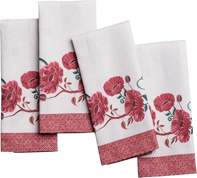 Maison d' Hermine Cloth Napkins Set of 4 100% Cotton Everyday Reusable Square Napkins Cloth Washable Dinner Party Wedding Restaurant Valentines Day Decorations Spring/Summer (Poppy, 18" x 18")