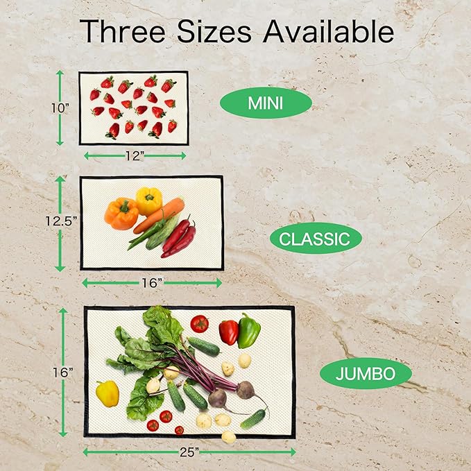 Organic Cotton Produce Drying Mat - Made in USA - Ultra Absorbent Reversible Pad Perfect for Drying Fruits & Vegetables - Zero Waste Microfiber Alternative (Black, Mini 10" x 12")