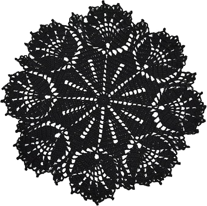 BIBITIME Tulip Flower Doilies Lace Doilies Kitchen Table Doily Mats Tablecloth Handmade Crochet Placemats Vase Dish Plate Mat (1 PC- 15 inches- 16 inches, Black)