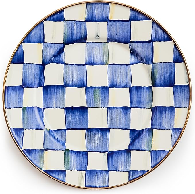 MACKENZIE-CHILDS Enamel Salad and Dessert Plate, Small Plate for a Dessert or Appetizer Dish, 8 Inches, Blue-and-White Royal Check