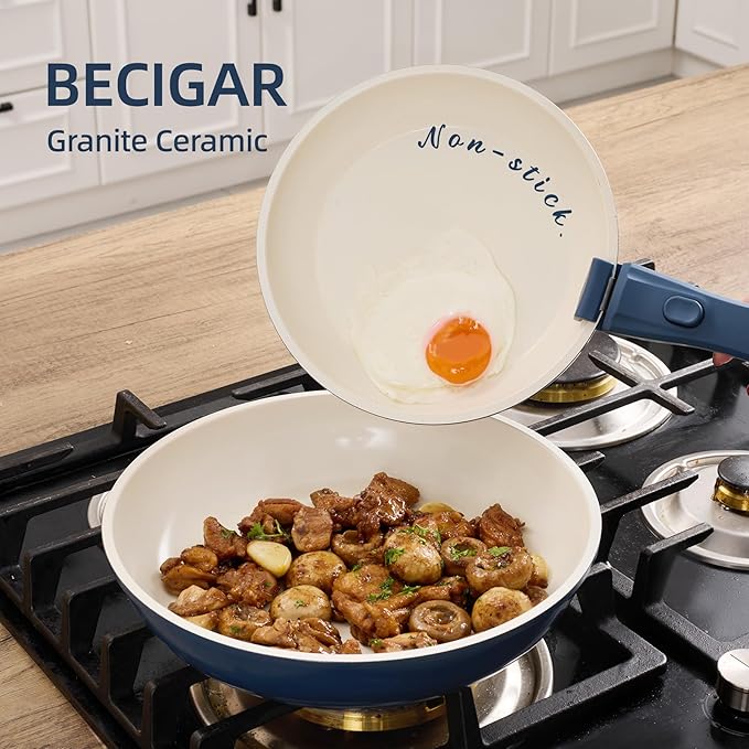 8PCS Ceramic Cookware,Nonstick Pan, Removable Handle Ceramic Pots and Pans Set, Stackable Set, Nonstick Pan Pots and Pans Set Non Stick pot(Blue)
