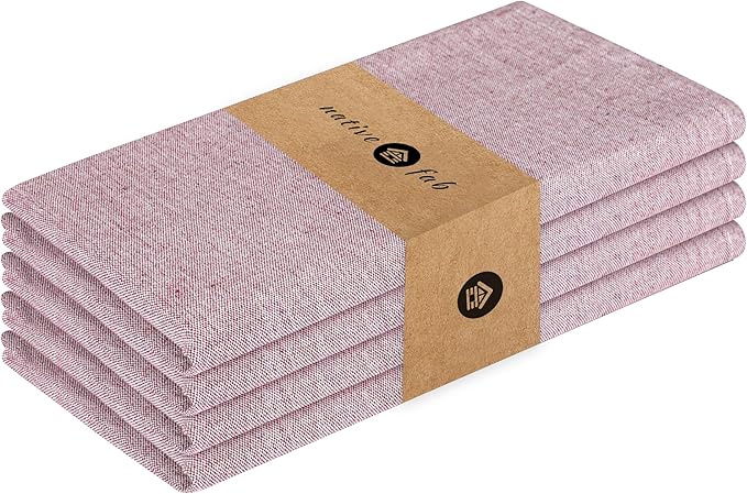 Native Fab Solid Cloth Napkin Set of 4, 100% Chambray Cotton, Washable, Reusable Dinner Cloth Napkin 17x17 inches, Table Decor Napkins for Dinner, Events, Burgundy