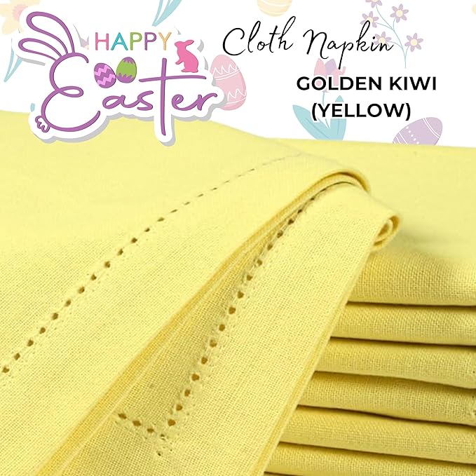 Homidate Hemstitched Cotton Cloth Dinner Napkins Set of 12 – 18x18 Golden Kiwi – Reusable Machine Washable Fabric Napkins for Weddings, Thanksgiving, Christmas & Events