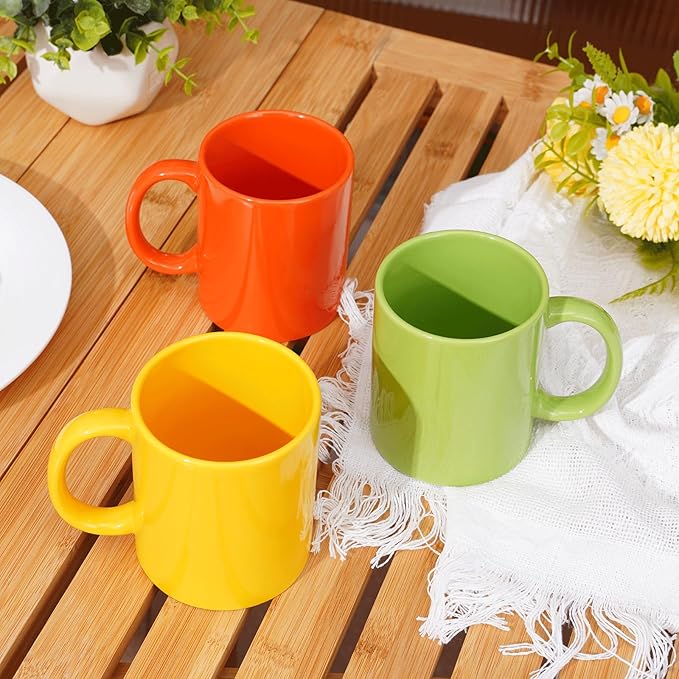 Multi-Coloured Ceramic Mugs Set of 6-11.2 oz / 330ml-Coffee Mugs-Cappuccino-Tea Cups- Hot Chocolate Cups (Warm color, Large)