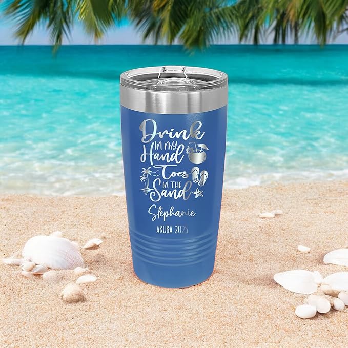 Drink In My Hand Toes In The Sand 20z Tumbler, Summer Mug, Stainless Travel Mug For Friends, Family Or Colleagues, 2025 Summer Tumbler (royal blue)