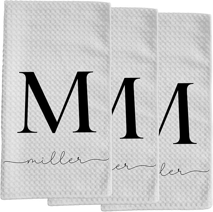 Custom Name Kitchen Towel | Personalized Tea Towel | Family Monogram Dish Towel | Farmhouse Decor | Hand Towel | Microfiber Dishcloth Gift (Set of 3 Towels)