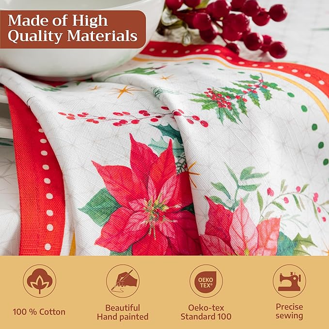 Maison d' Hermine Cloth Napkins Set of 4 100% Cotton for Thanksgiving Christmas Decorations Everyday Reusable Square Fall Napkins Cloth Washable Dinner Party (Poinsettia Christmas, 20"x20")