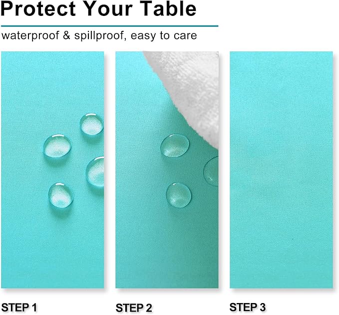 Hiasan Solid Rectangle Tablecloth Aqua - Waterproof Washable Oblong Fabric Table Cloth for Dining Room Kitchen and Outdoor Use, 60 x 140 Inch
