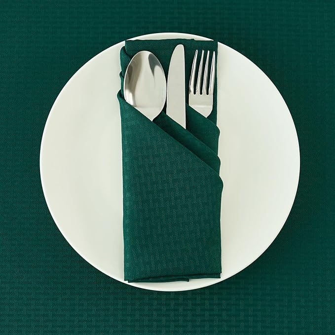 maxmill Jacquard Cloth Napkins 20 x 20 Inch Weaved Texture Pattern Soft Comfortable and Luxury Serviette for Christmas Family Dinners Parties and Banquets Set of 4 Pieces, Hunter Green