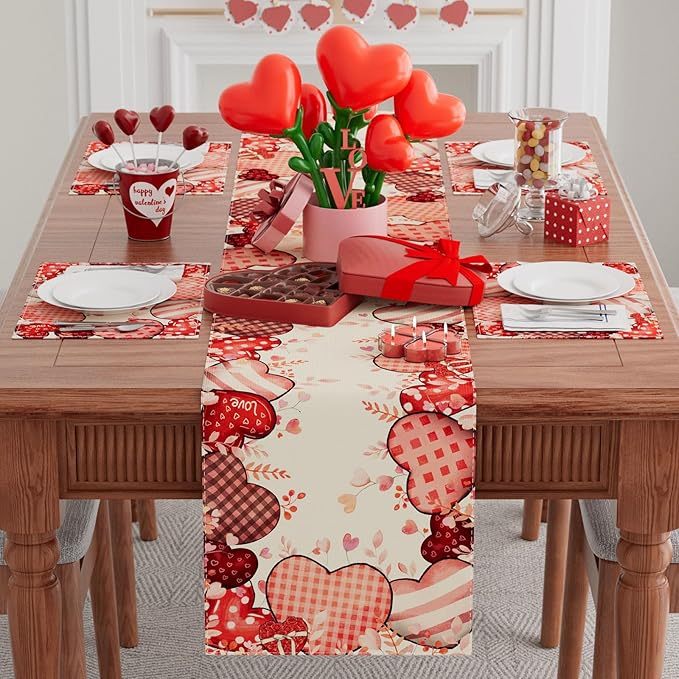 XCHI Love Hearts Valentine's Day Table Runner Table Decoration for Party Home Kitchen Dining Holiday Decor 13x90 Inch