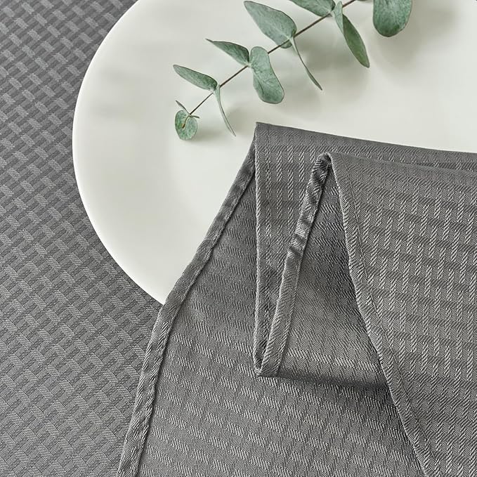 maxmill Round Weaved Texture Design Tablecloth Spill-Proof Soft Washable Table Cloth for Circular Table Cover, for Dining Room Buffet Banquet Parties Holiday Dinner, 90 Inch Charcoal Gray