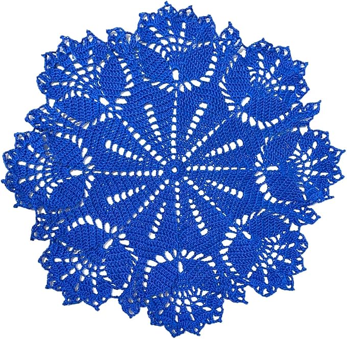 BIBITIME Tulip Flower Doilies Lace Doilies Kitchen Table Doily Mats Tablecloth Handmade Crochet Placemats Vase Dish Plate Mat (1 PC- 15 inches- 16 inches, Blue)