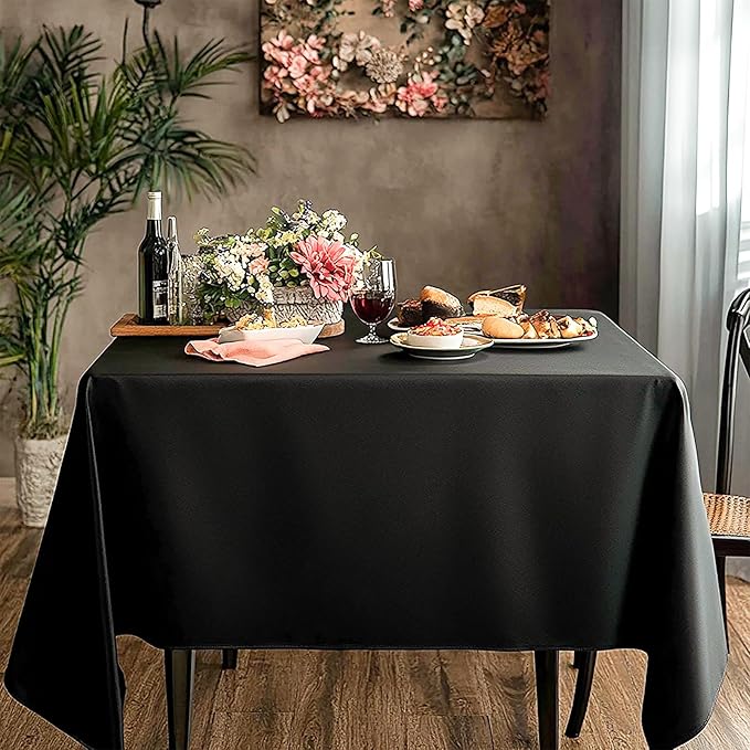Square Tablecloth 52 x 52 Inch Black 8 Pack Tablecloths Stain-Wrinkle Resistant Washable Polyester Table Cloths for Holiday, Buffet Parties,and Wedding