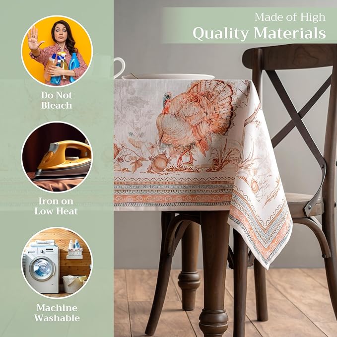 Maison d' Hermine Table Cloth Rectangle Table 100% Cotton 54 x 72 Inches Fall Tablecloth Reusable Everyday Use for Thanksgiving Christmas Decorations Dining Farmhouse Party (Giving Thanks)