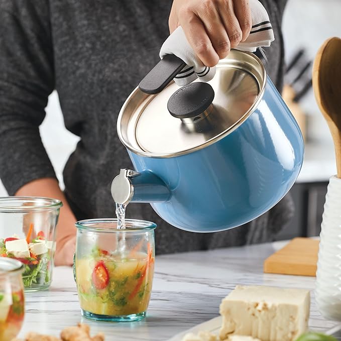 KitchenAid Teakettles Enamel-on-Steel Stovetop Whistling Teakettle, Induction Ready, Stainless steel Lid, 2 Quart - Blue Velvet