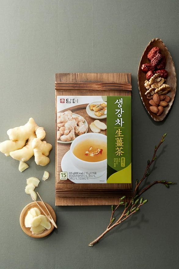 Damtuh Ginger Tea – Traditional Korean Herbal Tea Powder with Walnuts & Almonds, Jujube Blend, Instant Ginger Powdered Tea, 15g x 15 Sticks