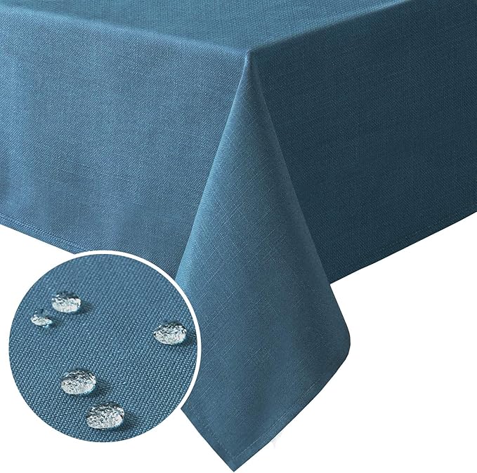 H.VERSAILTEX Linen Textured Table Cloths 54 x 70 Inch Premium Solid Tablecloth Spill-Proof Waterproof Table Cover for Dining Buffet Feature Extra Soft and Thick Fabric Wrinkle Free, Ink Blue