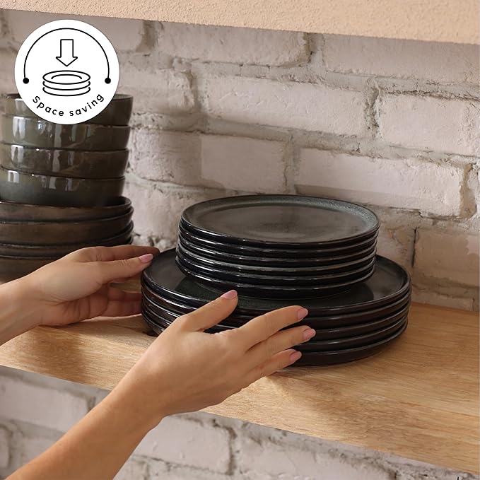 Karaca Fein 24 Piece Reactive Glaze Dinner Set for 6 People, Modern Design with Unique Handcrafted Patterns, Durable Kitchen Plates and Bowls Sets, Stoneware Dinnerware & Dishwasher Safe