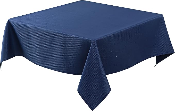 Biscaynebay Textured Fabric Square Tablecloths 70x70 Inches, Navy Water Resistant Card Table Cloth Folding Table Cover for Dining, Kitchen, Wedding and Parties etc. Machine Washable