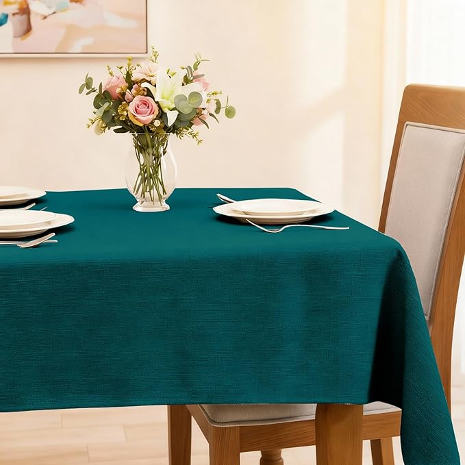 SEASHORE TREE Rectangle Tablecloth Linen Textured Table Cloths 57 x 118 Inch Waterproof Spill-Proof Wipeable Wrinkle Free Dining Table Cover for Buffet Party Wedding Outdoor and Indoor Use, Teal