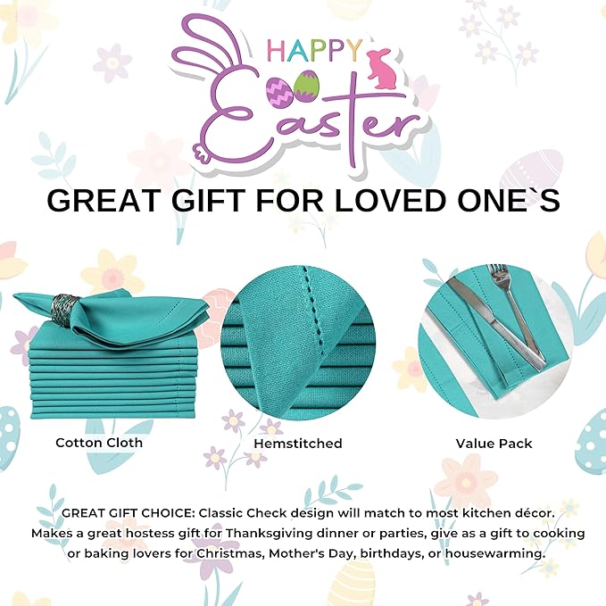 Homidate Cotton Cloth Dinner Napkins Set of 12 – 18x18 Latigo Bay Teal with Hemstitched Mitered Corners – Machine Washable Reusable Napkins for Weddings, Parties & Daily Use