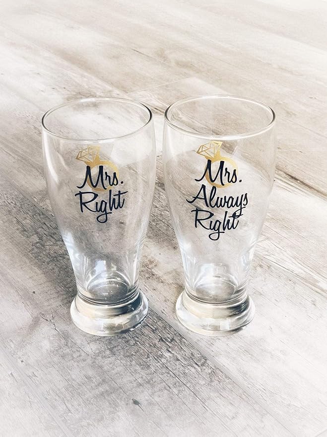 Mrs Right Mrs Always Right, Set of 2 Beer Glass, Lesbian Couple Gifts, Wedding Gift for Her