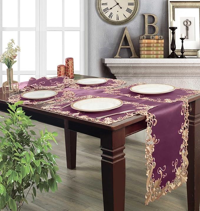 Decozen Set of 8 Doilies for Table, Lace Doilies - Rustic, Crochet, Farmhouse, Kitchen, Dining Table Centerpiece Decor - Round Christmas Placemats - 15 inch Gold Burgundy, The Chantelle Collection