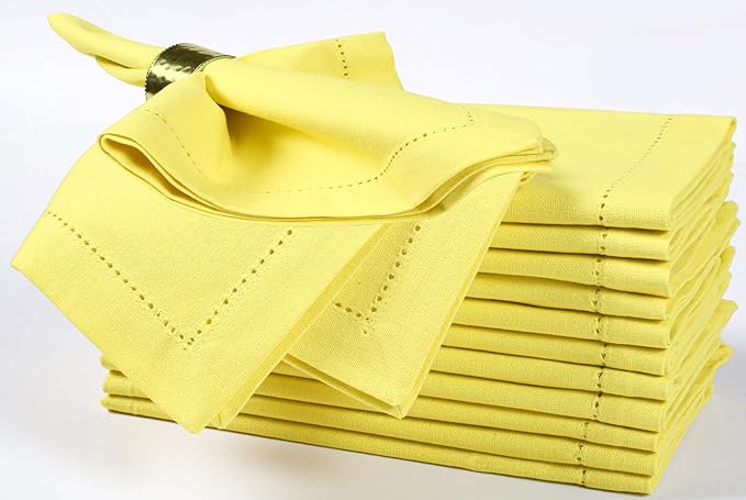 Homidate Hemstitched Cotton Cloth Dinner Napkins Set of 12 – 18x18 Golden Kiwi – Reusable Machine Washable Fabric Napkins for Weddings, Thanksgiving, Christmas & Events