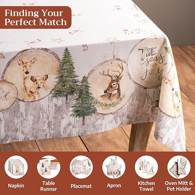 Maison d' Hermine Table Cloth Rectangle Table 100% Cotton 54 x 72 Inches Fall Tablecloth Reusable Everyday Use for Thanksgiving Christmas Decorations Dining Farmhouse Party (Mountain Life)