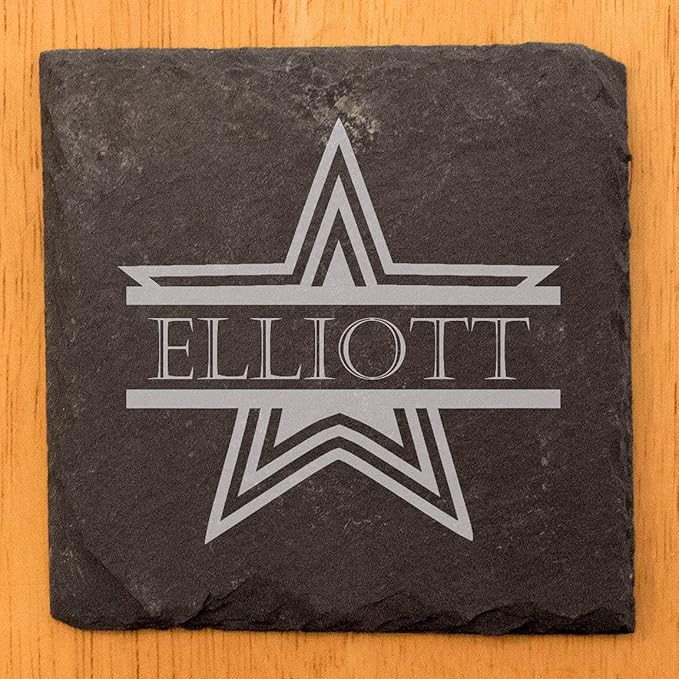 Shining Stars: Personalized Slate Coasters with Name and Star - Square Slate - Set of 4