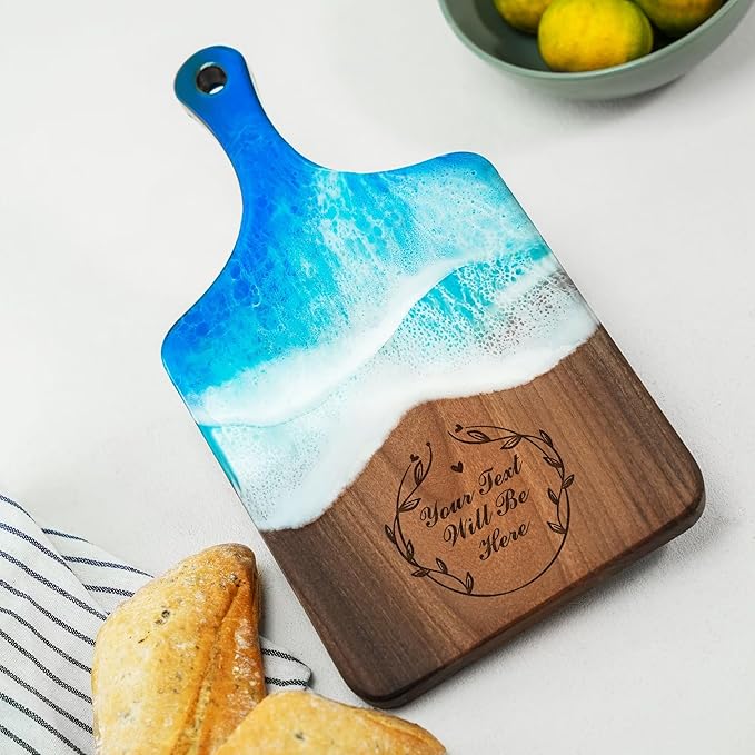 Resin Ocean Personalized Cutting Board, Housewarming Gift for Couple, Wedding Gift, Christmas Gift Idea, Epoxy Charcuterie Board, Walnut Wood Cheese Board