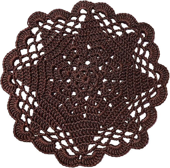 BIBITIME Handmade Crochet Round Lace Doilies Kitchen Table Placemats Wedding Tea Flower Vase Cup Mats (Coffee, 6" to 7",Pack of 6PCS)