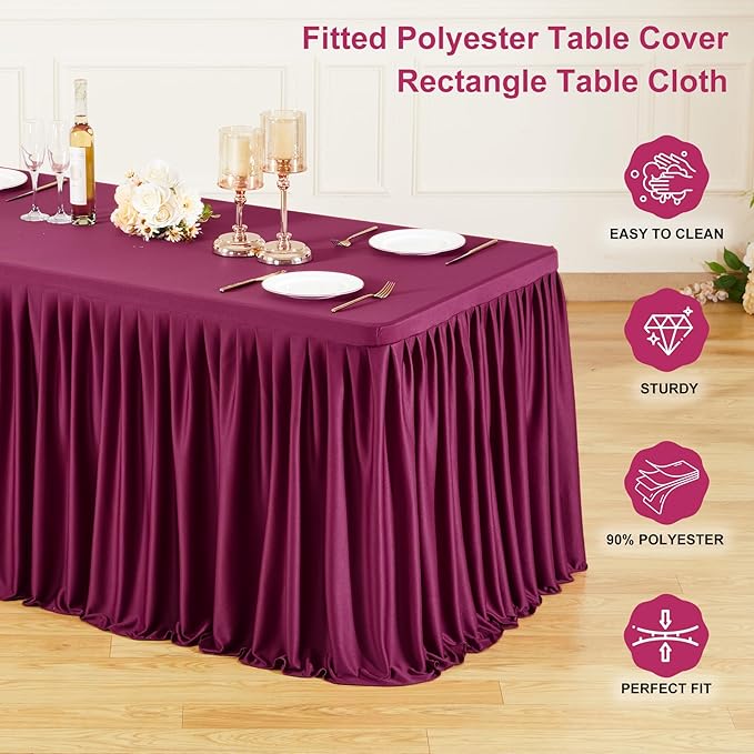 Wish Care 6 Pack Wine Red Rectangle Table Clothes for 6 Foot Tables, Polyester Fitted Tablecloths 6ft Stretch Table Cover for Wedding, Birthday, Parties, Trade Show, Craft Show