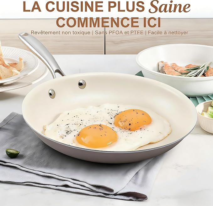 8.5 Inch and 10.25 inch Ceramic Nonstick Frying Pan Skillet - PFAS-Free, Non-Toxic, Oven Safe & Induction Ready, Aluminum Cookware with Stainless Steel Handle
