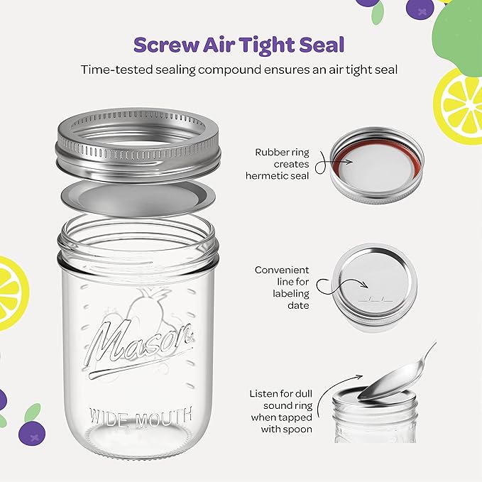 SEWANTA Wide Mouth Mason Jars 16 oz [18 Pack] With Mason Jar Lids and Bands, Mason Jars 16 oz - For Canning, Fermenting, Pickling - Jar Décor - Microwave/Freeze/Dishwasher Safe.