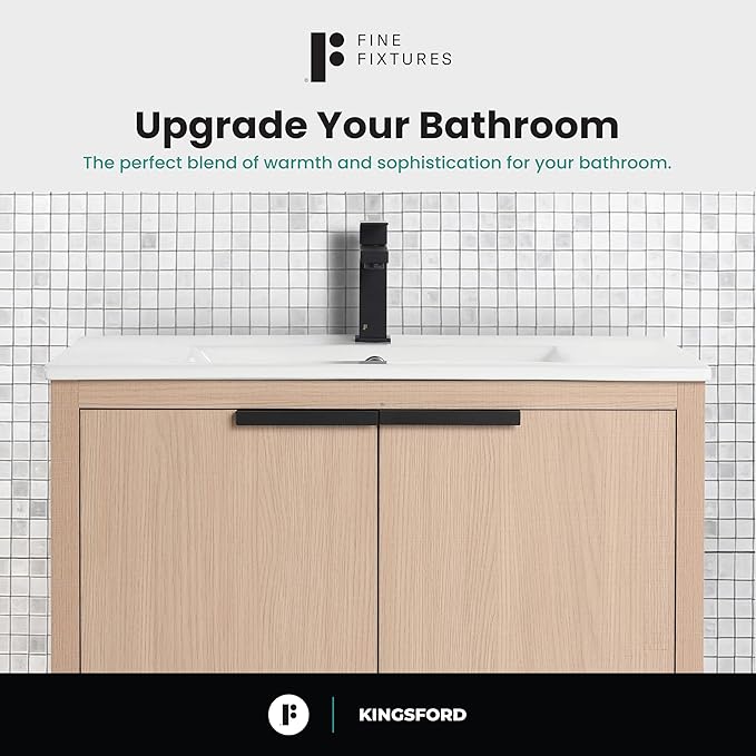Fine Fixtures Kingsford Modern 30 Inch Bathroom Vanity with Sink, White Oak Finish, Elegant Bathroom Vanities for Modern Homes, Stylish Storage Solutions for Bathrooms