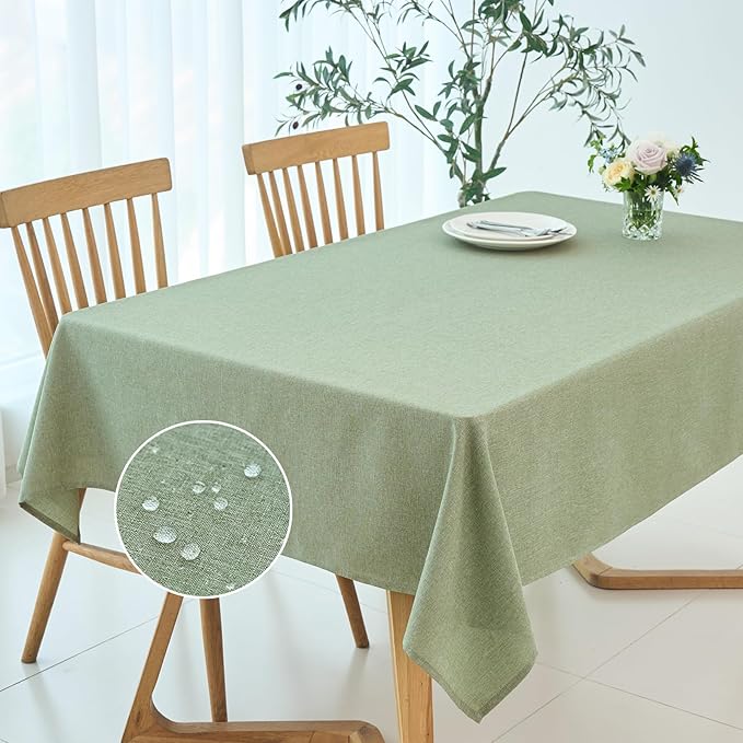 maxmill Rectangular Tablecloth Linen Texture Stain Proof Waterproof Wrinkle Free Spillproof Washable Fabric Table Cloth Farmhouse Tablecloths for Dining Room Party Holiday, 60 x 140 Inch, Sage Green
