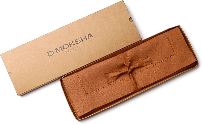 D'Moksha Homes Rust Linen Placemats Set of 4 - Classic Hemstitch Placemats 14 x 19 Inch - 100% Pure Linen Table Mats for Spring, Easter - Handcrafted and Machine Washable