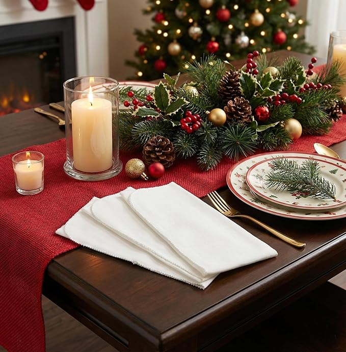 Lightnpro Cotton Napkins Set of 12, Dinner Cloth Napkins with Pico Cut Edges, Washable and Reusable for Dining, Parties, Weddings, Holiday & Everyday Use - 18x18 Inch White Color