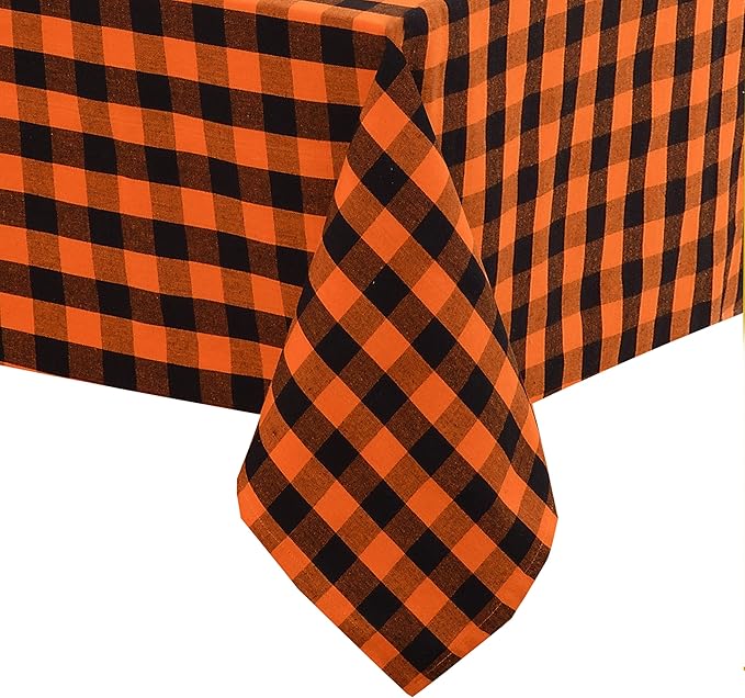Urban Villa Halloween Tablecloth Buffalo Check Table Cloth Tabletop Cover Kitchen Dining Tablecloth Size- 60"X102"100% Cotton Ideal for Parties Wedding Holiday Dinner Orange/Black Rectangle 8-10 Seats