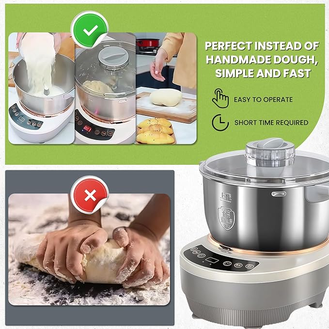 7L/7.37qt Dough Maker with Ferment Function, Electric Dough Maker, Kitchen bread kneading machine pizza dough maker, for Bread Pizza Dumpling Dough (7L)