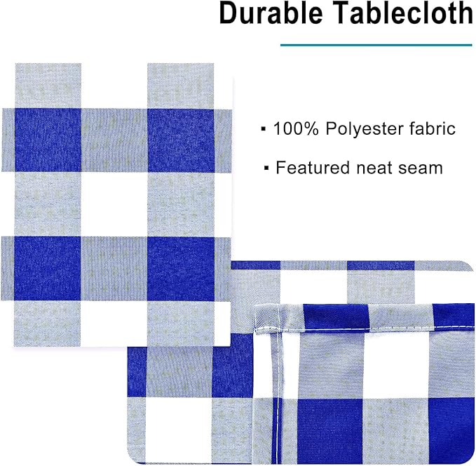 Hiasan Checkered Tablecloth Rectangle, 30 x 60 Inch - Waterproof and Wrinkle Resistant Table Cloth for Picnic, Dinner and Party, Washable Polyester Fabric, Royal Blue and White Gingham Pattern