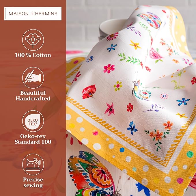 Maison d' Hermine Cloth Napkins Set of 4 100% Cotton Everyday Reusable Square Napkins Cloth Washable Dinner Wedding Valentines Day Decorations Spring/Summer (Happy Florals - Sweety, 20" x 20")