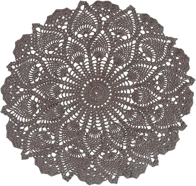 BIBITIME Lace Placemats Table Doilies Round Handmade Crochet Doily Kitchen Coffee Cup Mug Mats Dinner Place Mats (16 to 17.5 inches-1PCS, Camel)