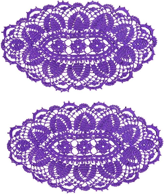BIBITIME Lace Tablecloth Doily Handmade Crochet Placemat Women Vase Mat Kitchen Table Runner (2PCS- 12 x 22 in, Dark Purple)