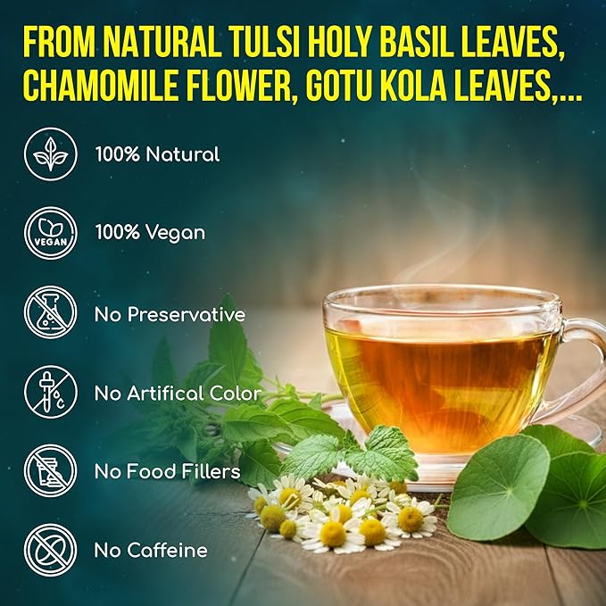 FreshDrinkUS, Tulsi Sleep Tea Bags | 75 Tea Bags | Herbal Blend with Tulsi Holy Basil, Chamomile, Gotu Kola, Ashwagandha & Peppermint | Naturally Caffeine-Free, Relaxing Evening Herbal Tea. Vegan